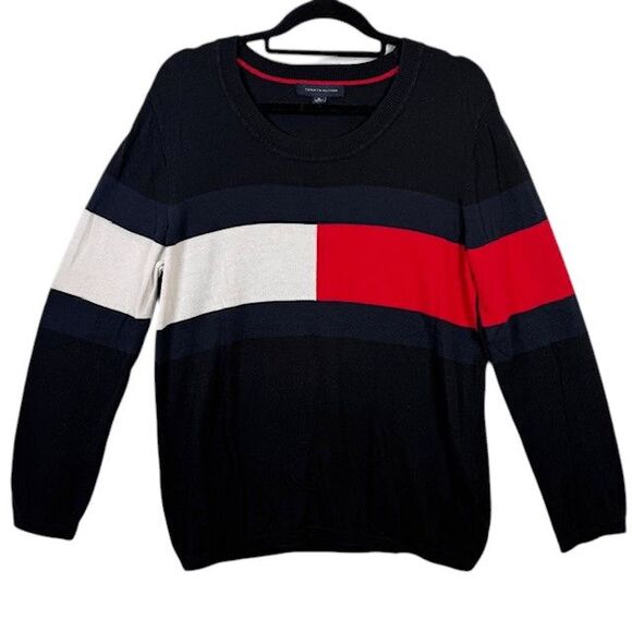 Tommy Hilfiger Women's Colorblock Sweater Light Navy Red White Size XL - Picture 1 of 10